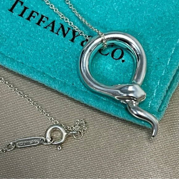 Tiffany & Co Elsa Peretti Snake Pendant Necklace Sterling Silver w/ Box & Pouch - Picture 4 of 16